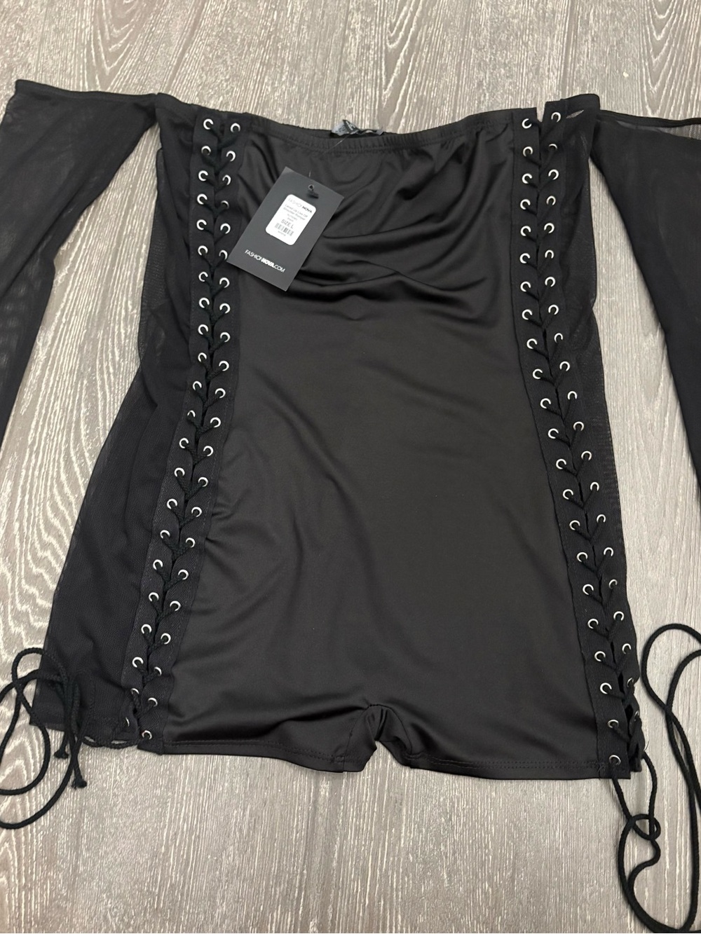 Fashion Nova Black Off-Shoulder Lace-Up Crop Top